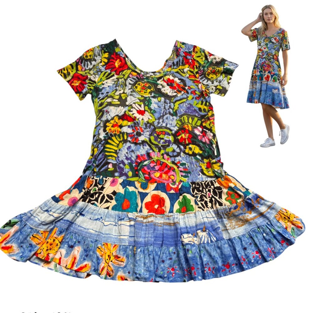 90'S Y2K VTG. RARE JAMS WORLD HATTIE PASA PASTA PRINT DRESS SZ. LARGE EUC/MINT - Picture 3 of 5